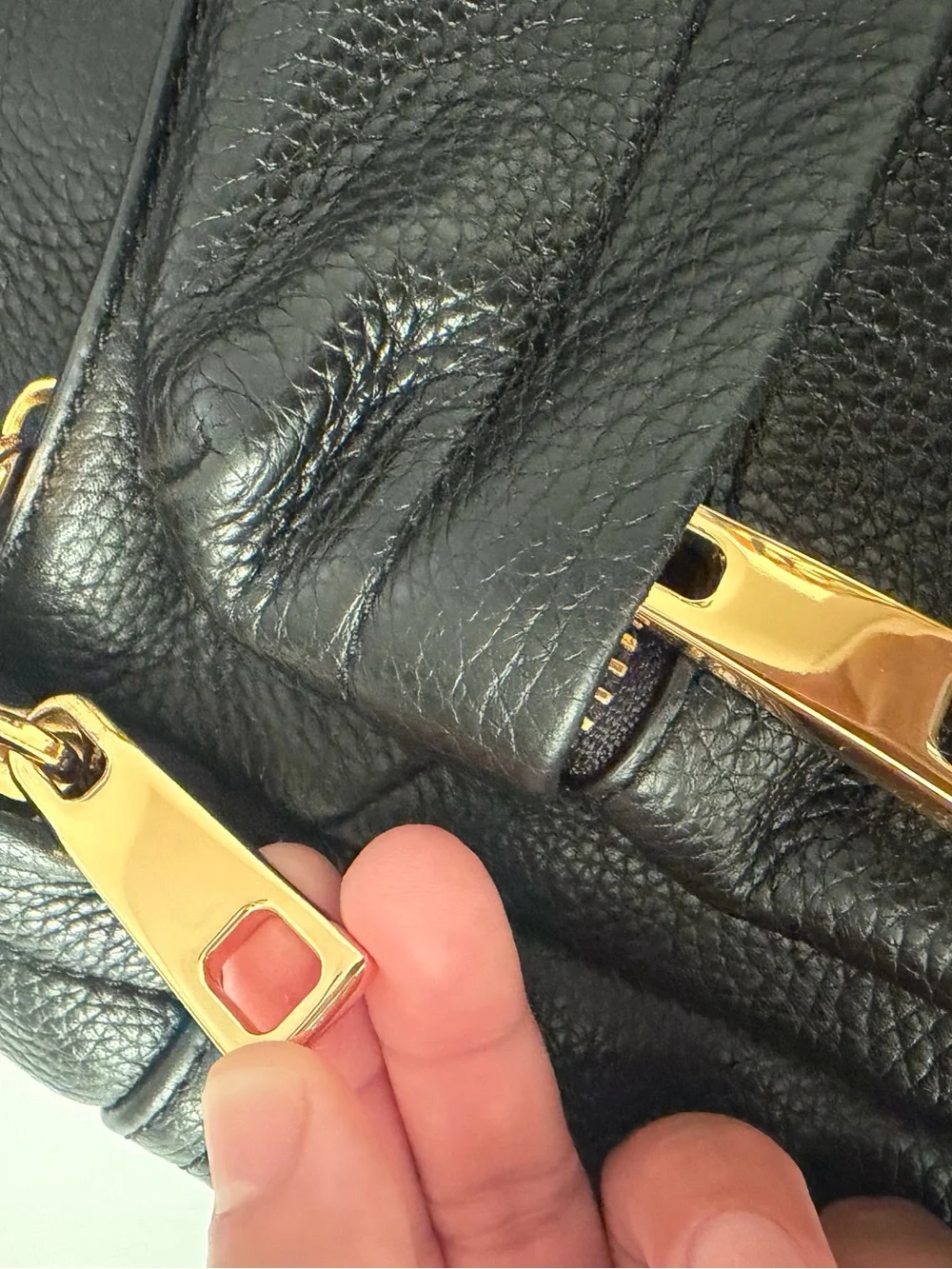 Marc Jacobs Black Pebbled Leather Backpack with Gold Accents